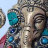 Estátua de Ganesha em bronze com pedras naturais embutidas 12cm