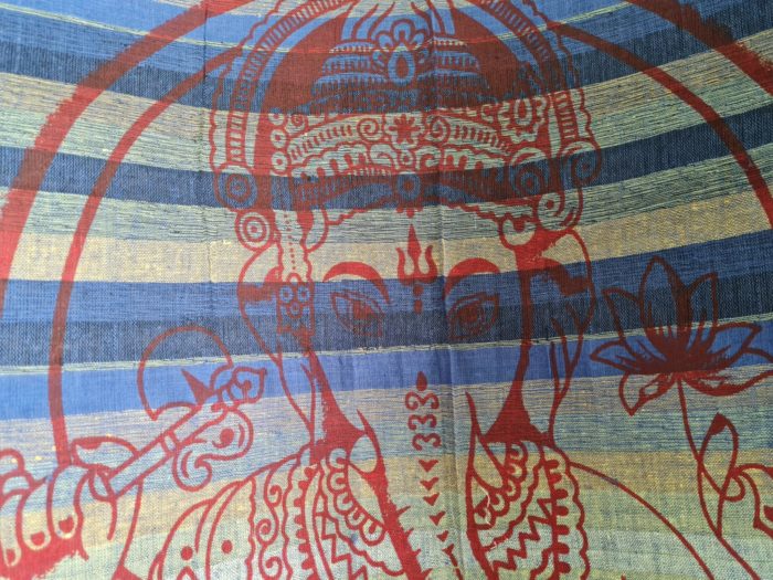 Panô indiano algodão estampa de Ganesha (215 cm x 140 cm) tons azuis