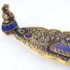 Incensário folha de metal dourado de Ganesha com pedras naturais Lápis Lazuli
