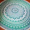Canga indiana grande redonda mandala com franjas verde água