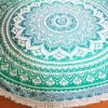 Canga indiana grande redonda mandala com franjas verde água