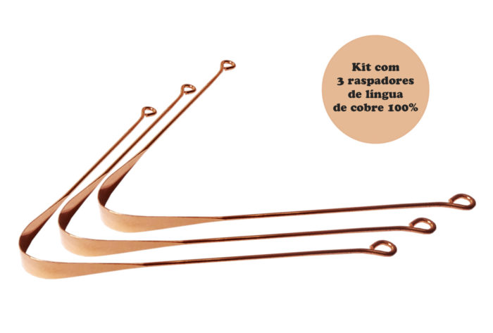 Kit com 3 raspadores de língua de cobre 100% fabricado na Índia