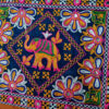 Bolsa indiana de tecido retangular com bordado floral e elefante Azul