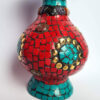 Vaso indiano metal dourado mosaico de pedras coral e turquesa