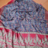 Sari indiano viscose com estampa de floral azul e vermelho