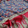 Sari indiano viscose com estampa de floral azul e vermelho