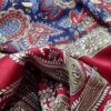 Sari indiano viscose com estampa de floral azul e vermelho