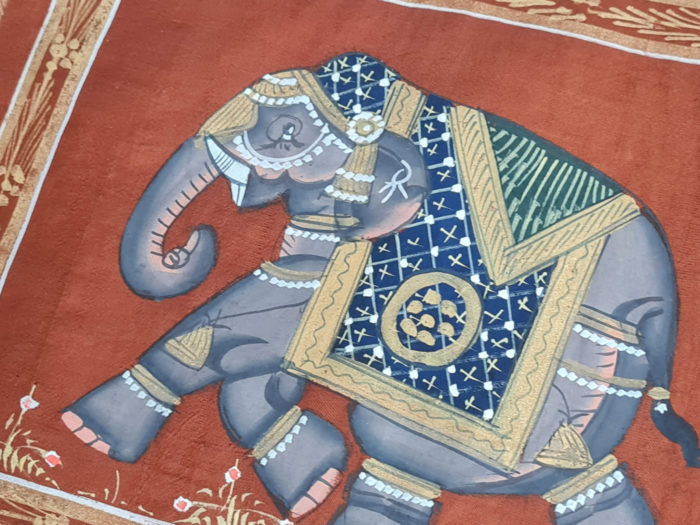 Pintura Rajasthani em seda design de elefante indiano cor telha
