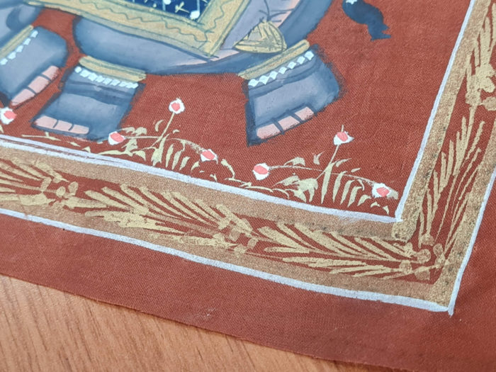 Pintura Rajasthani em seda design de elefante indiano cor telha