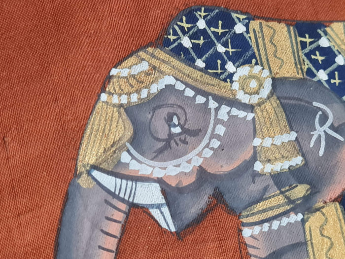 Pintura Rajasthani em seda design de elefante indiano cor telha