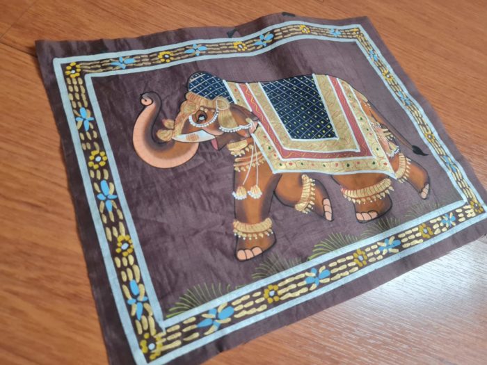 20210511_194217 Pintura Rajasthani em seda design de elefante indiano cor marrom