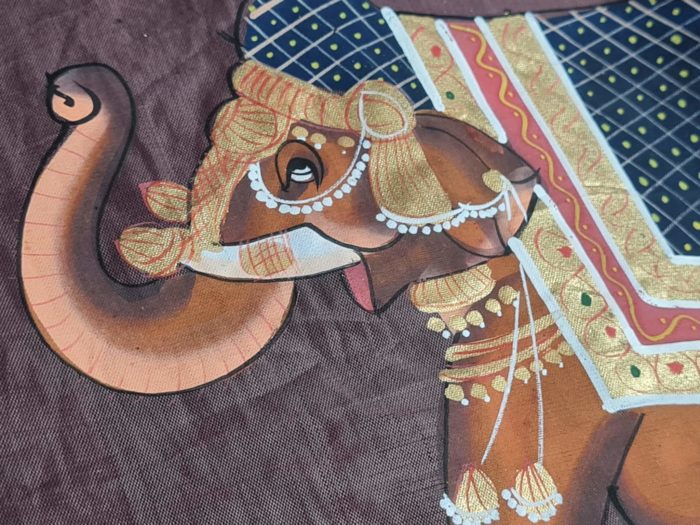 20210511_194222 Pintura Rajasthani em seda design de elefante indiano cor marrom