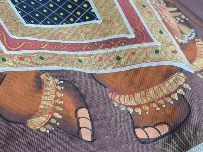 20210511_194226 Pintura Rajasthani em seda design de elefante indiano cor marrom