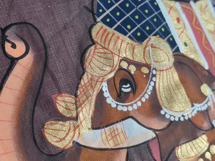 20210511_194235 Pintura Rajasthani em seda design de elefante indiano cor marrom