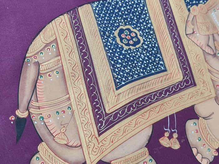 20210511_194911 Pintura Rajasthani em seda design de elefante indiano cor fucsia