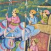 Pintura Rajasthani em seda design de grupo de viajantes com elefantes e camelos