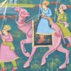 Pintura Rajasthani em seda design de grupo de viajantes com elefantes e camelos