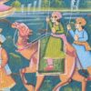 Pintura Rajasthani em seda design de grupo de viajantes com elefantes e camelos