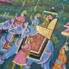 Pintura Rajasthani em seda design de grupo de viajantes com elefantes e camelos