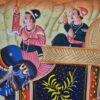 Pintura Rajasthani em seda design de elefante e camelo com viajantes