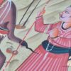 Pintura Rajasthani em seda design de elefante e camelo com viajantes
