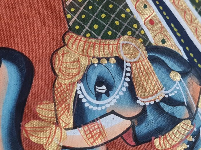 20210511_194147 Pintura Rajasthani em seda design de elefante indiano cor ferrugem