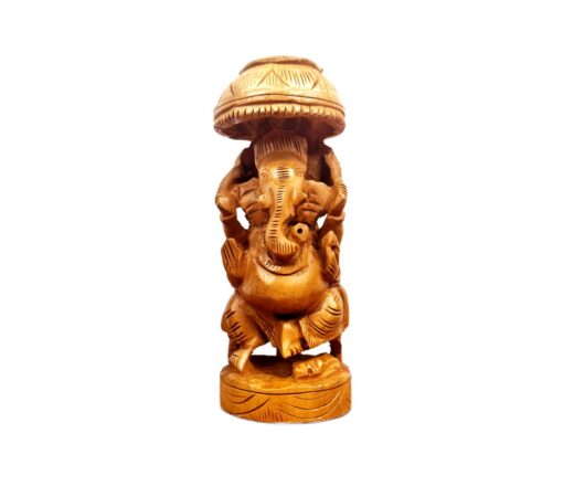 Estátua indiana de Ganesha esculpida em madeira 14cm
