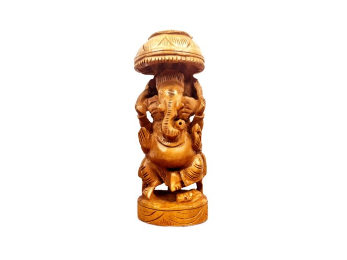 Estátua indiana de Ganesha esculpida em madeira 14cm