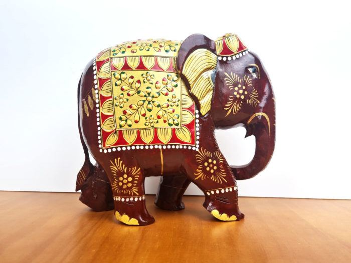 elefante indiano grande de madeira pintado à mão 22cm