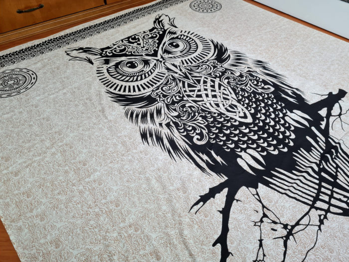 Panô indiano de algodão estampa de Coruja e mandalas 2,30m