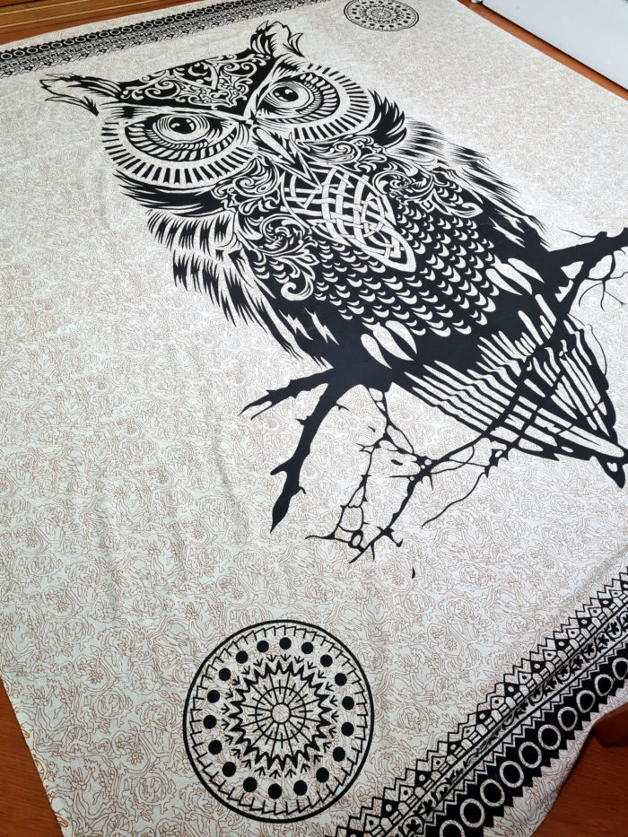 Panô indiano de algodão estampa de Coruja e mandalas 2,30m