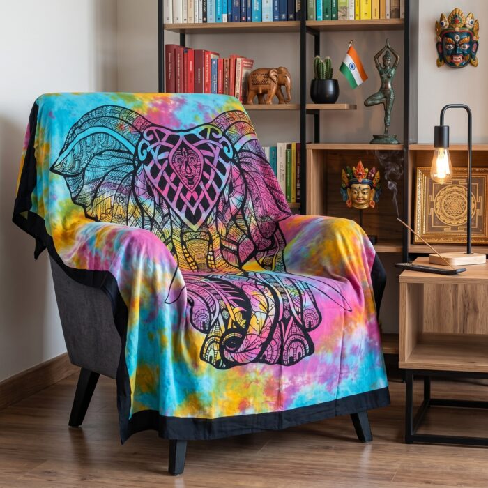 Colcha indiana com elefante hindu grande super color 2,10m