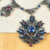 Conjunto de colar e brincos indianos para festa azul e vinho