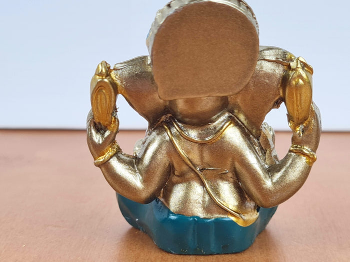 Estátua mini do Deus Ganesha dourado e verde 5cm
