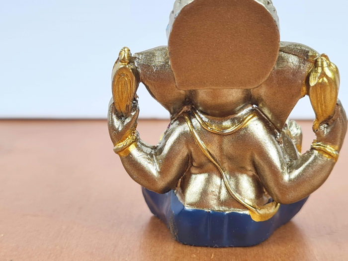 Estátua mini do Deus Ganesha dourado e azul 5cm