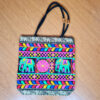 Bolsa indiana de tecido com estampa de elefantes preto e color neon