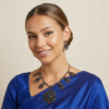 Conjunto de colar e brincos indianos para festa azul e vinho