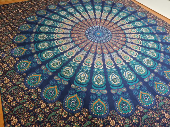20220131_154527 Colcha indiana ou painel decorativo Mandala azul e verde