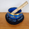 Kit tigela tibetana com almofada e bastão, 7 ligas de metal, azul e dourada