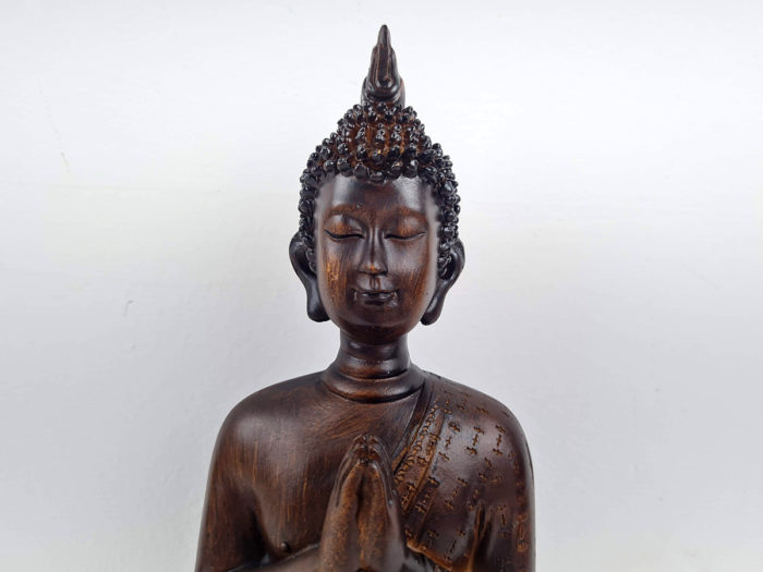 Estátua de Buda tailandês resina pintura amadeirada 24cm