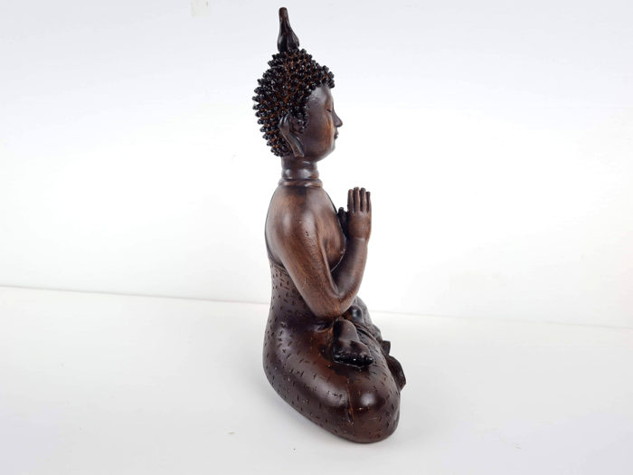 Estátua de Buda tailandês resina pintura amadeirada 24cm