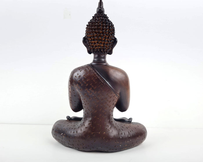 Estátua de Buda tailandês resina pintura amadeirada 24cm