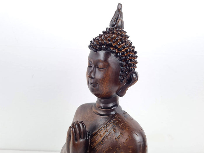 Estátua de Buda tailandês resina pintura amadeirada 24cm
