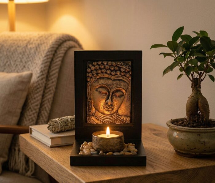 porta velas de Buda decoracao e funcionalidade Porta velas de Buda pra iluminar 15cm