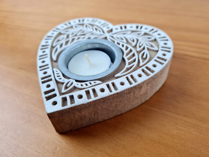 Castiçal de vela indiano block printing design coração