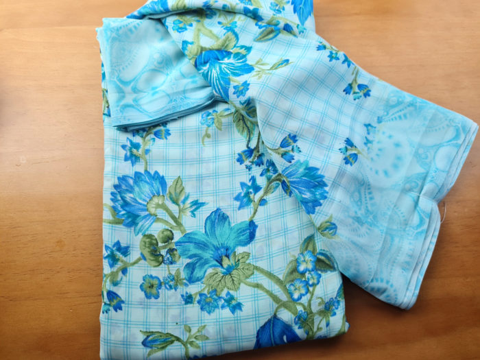 Sari indiano viscose com estampa floral azul