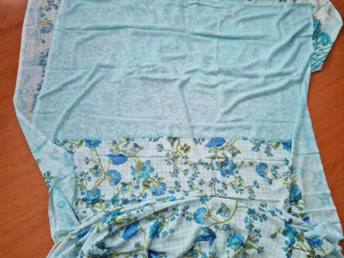 Sari indiano viscose com estampa floral azul