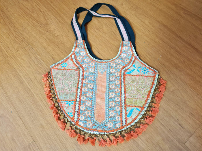 Bolsa indiana Banjara dupla face toda bordada laranja