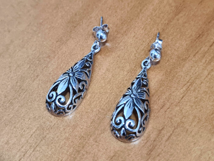 Brinco Boho de prata 925 design gota flower