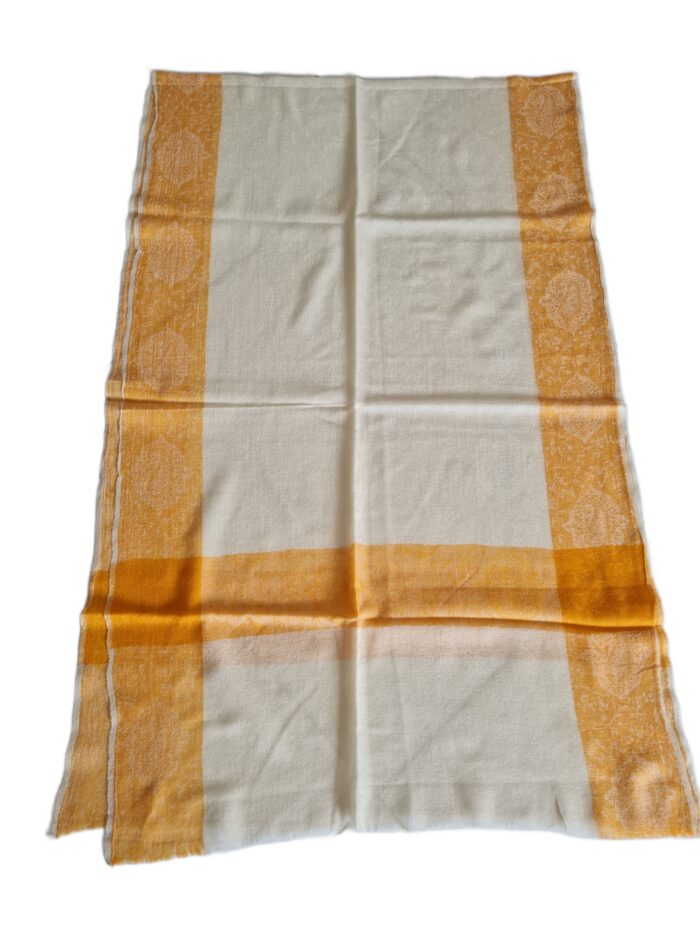 Pashimina indiana de cashmere estampa paisleys creme e mostarda